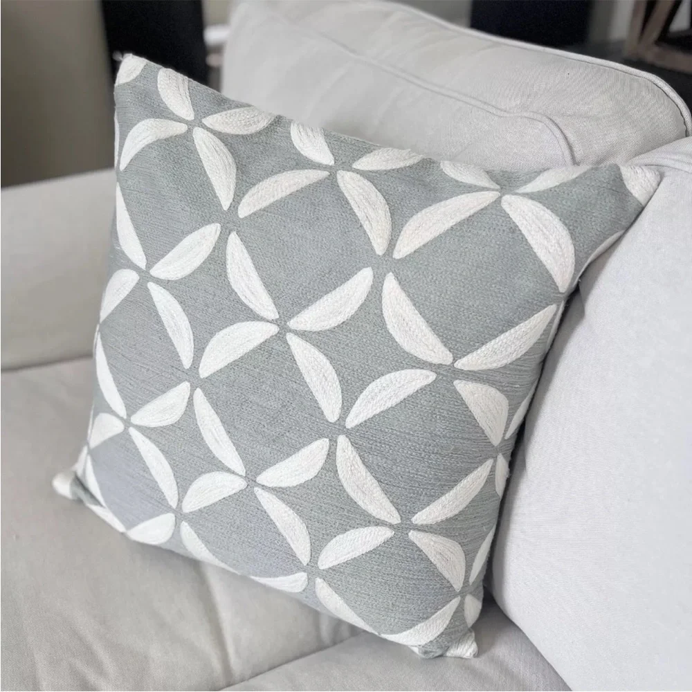 West Elm Textured Geo Leaf Petal - Blue Gray Cream Pillow Cover 20